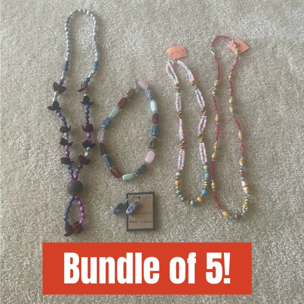 Handmade in Belize Colorful‎ Beaded Necklace/ earring Set